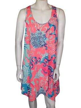LILLY PULITZER Dress, XL, Pink/Blue, Melle Tank, Summer/resort, Asymmetrical